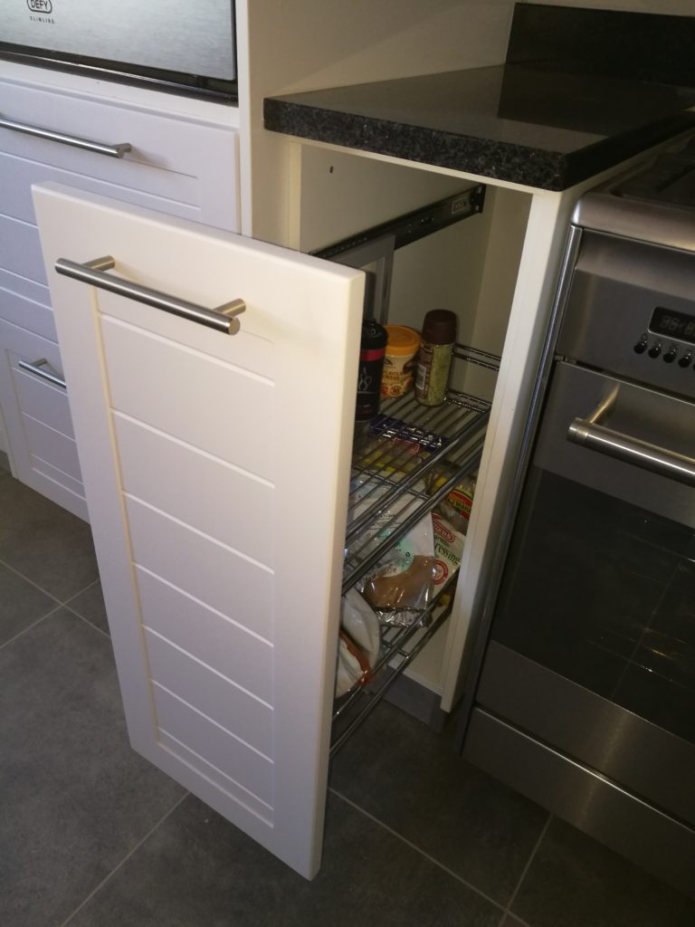 Farmhouse wrap doors with horizontal grooves in Satin White